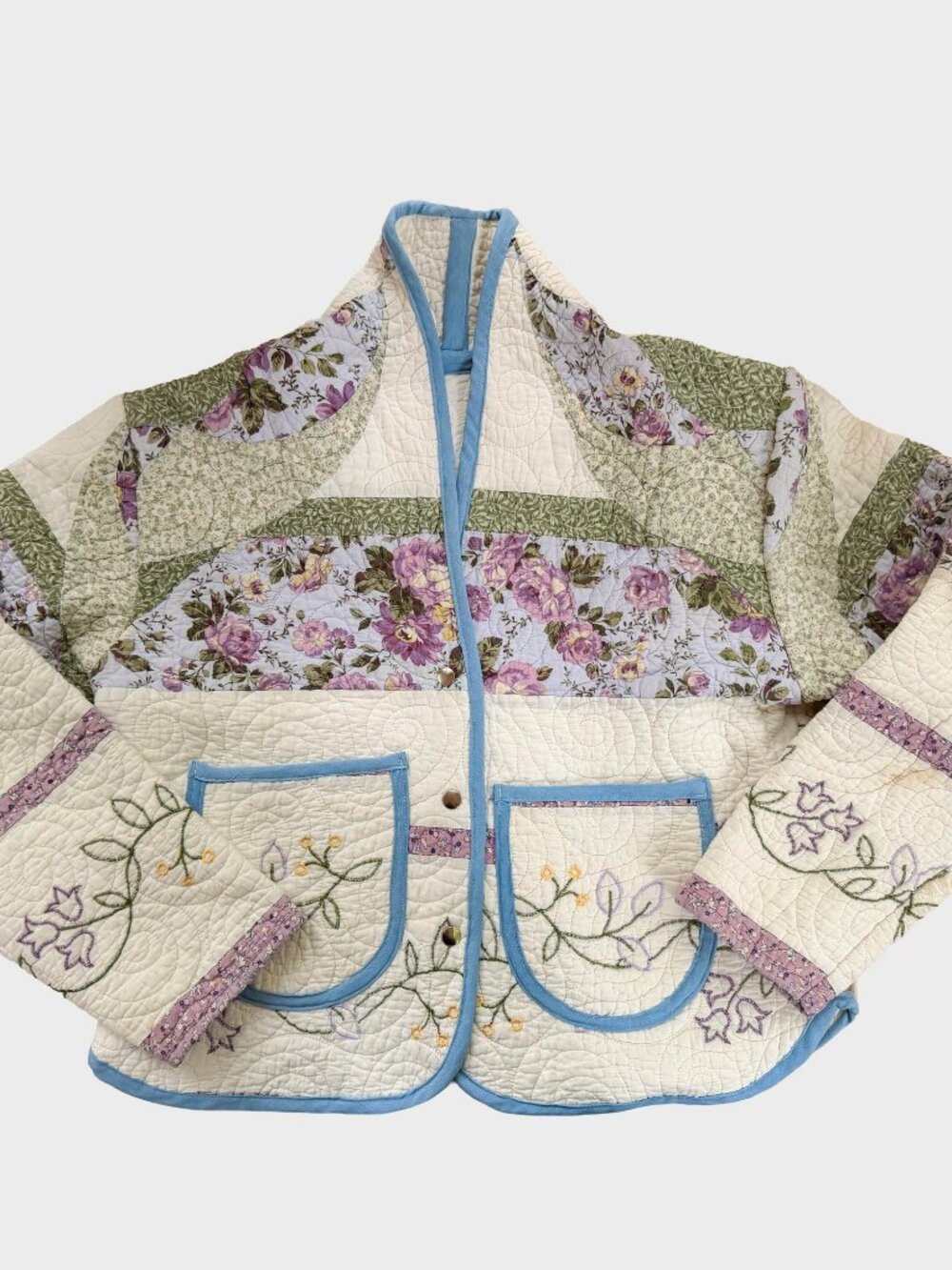 Handmade Floral Quilted Jacket Made from a Vintage Patchwork Quilt - Size Medium